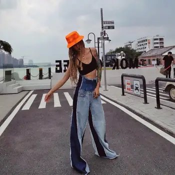 Patchwork Denim Trousers Women Zippers Hit Color Large Size Wide Leg Pants Casual Female 2019 Autumn High Waist Jeans
Patchwork Denim Trousers Women Zippers Hit Color Large Size Wide Leg Pants Casual Female 2019 Autumn High Waist Jeans