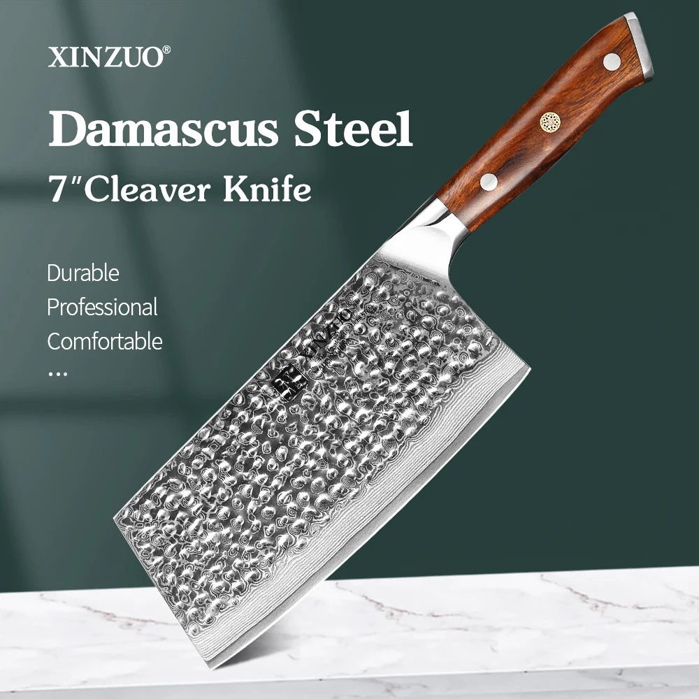 

XINZUO 7'' Inches Cleaver Knife Janpanse 67 Layers Damascus Steel 10Cr15CoMov Ironwood Handle Meat Vegetable Slicer Cook Tools