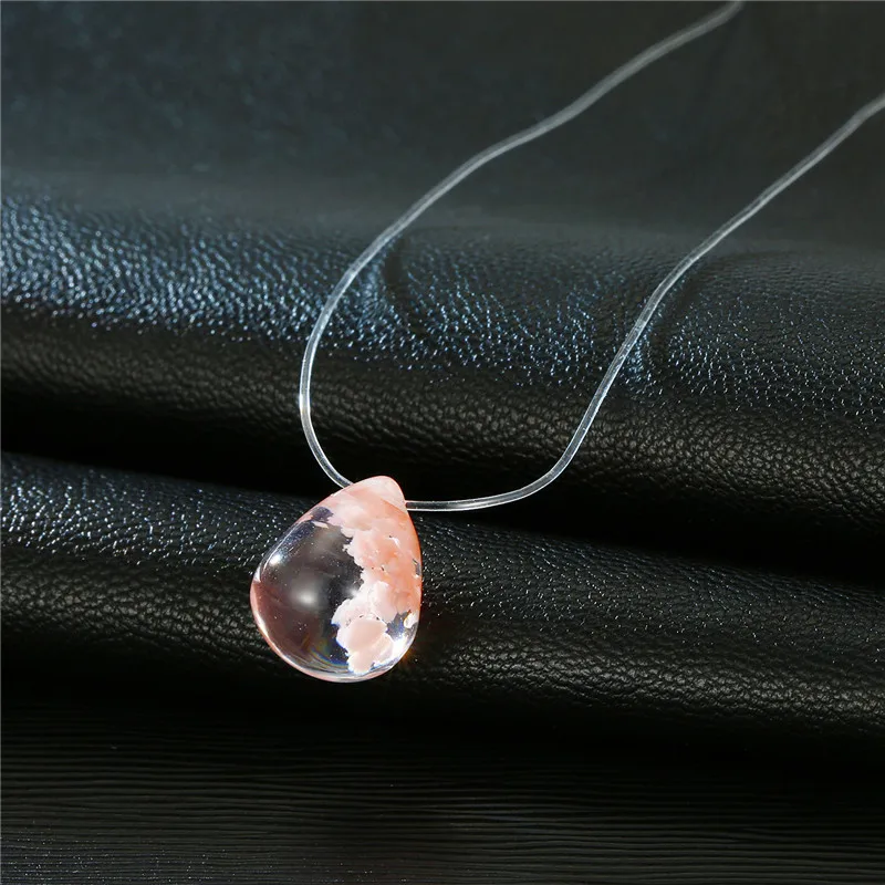 Mermaid Tear Necklaces Water Drop Crystal Choker Necklaces Transparent Fishing Line Invisible Chain Necklaces Collier Wholesale (4)