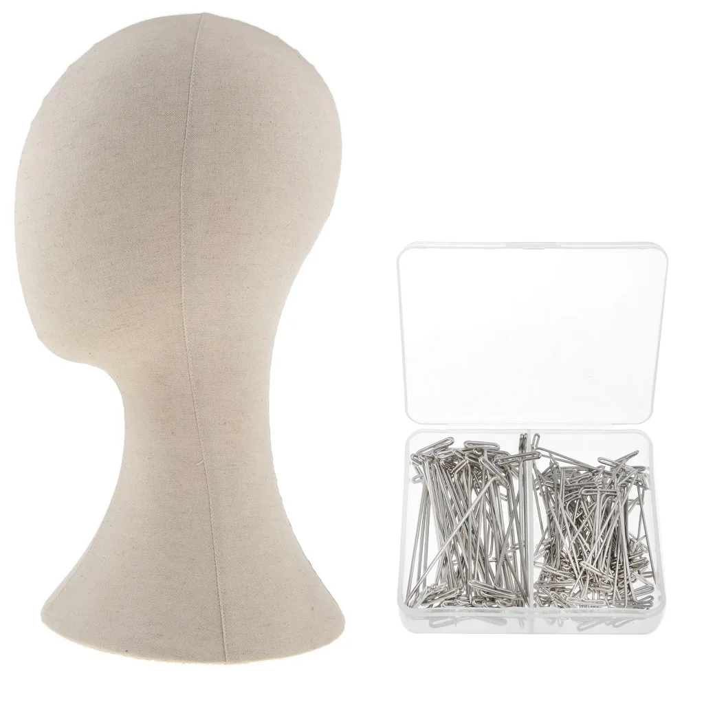 22' Canvas Block Mannequin Head Wig Hat Making Display Holder & 150x T Pins 22' Canvas Block Mannequin Head Wig Hat Making Display Holder & 150x T Pins