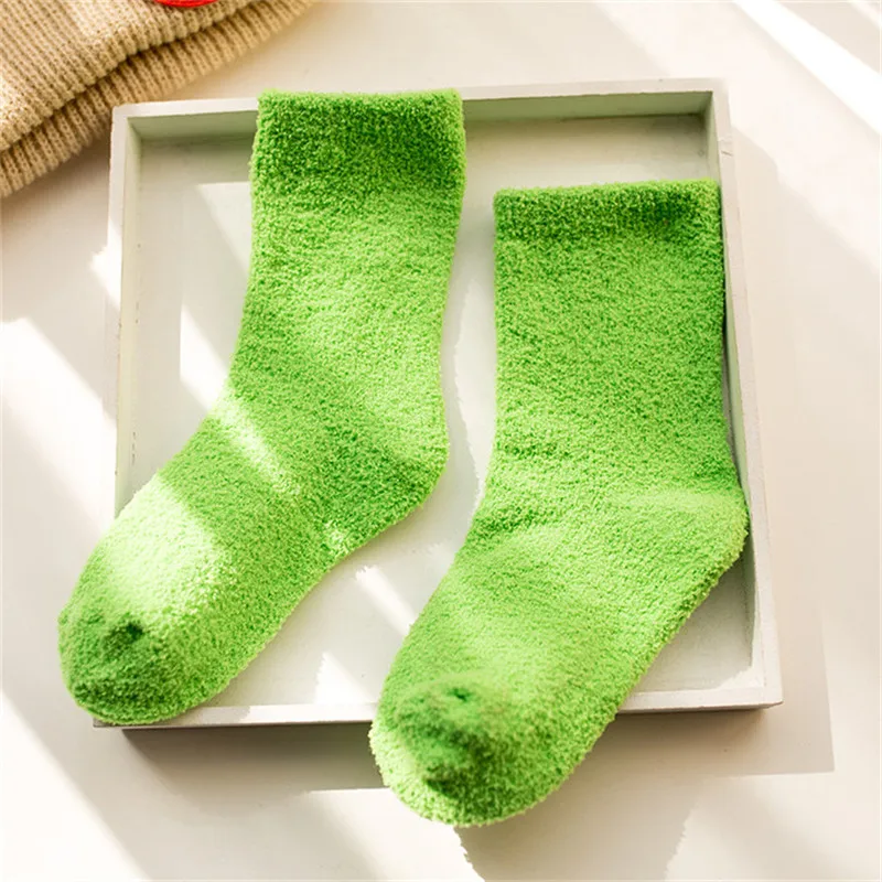 Зимние теплые однотонные детские носки для мальчиков коралловые бархатные