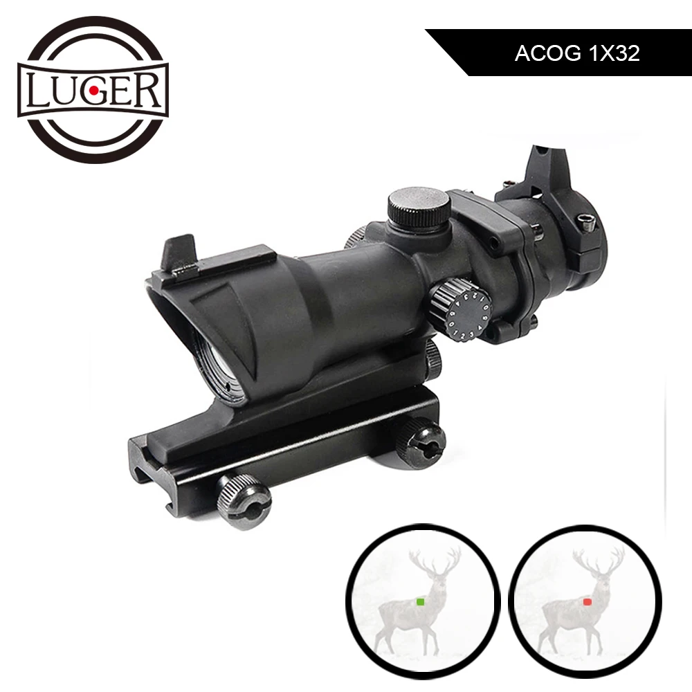 Оптический прицел LUGER ACOG 1X32 тактический с красной и зеленой точкой Рельсом 20 мм