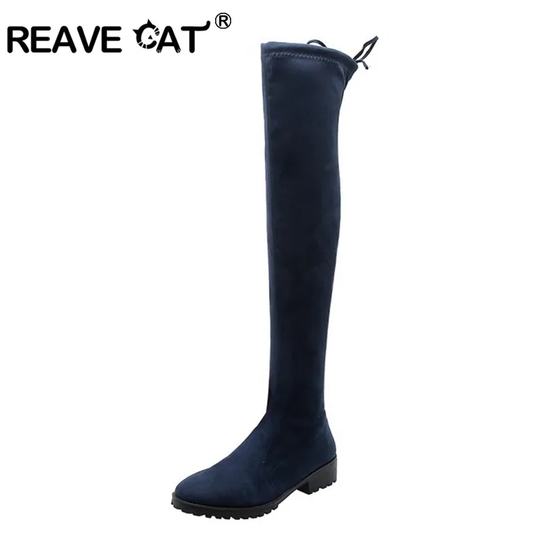 Женские сапоги стрейч до колена REAVE CAT, Новые осенне-зимние сапоги с острым носком и квадратным каблуком, черные, красные, коричневые, синие сапоги стрейч 
Женские сапоги стрейч до колена REAVE CAT, Новые осенне-зимние сапоги с острым носком и квадратным каблуком, черные, красные, коричневые, синие сапоги стрейч