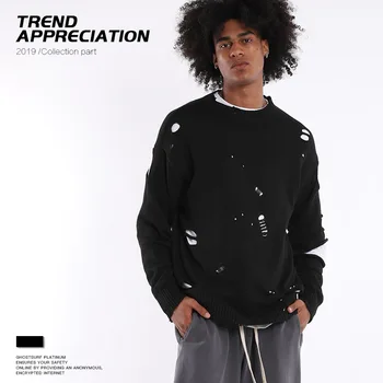 Tide Brand Autumn and Winter New Trend Hole Street Loose Men's Sweater Men's Sweater
Tide Brand Autumn and Winter New Trend Hole Street Loose Men's Sweater Men's Sweater