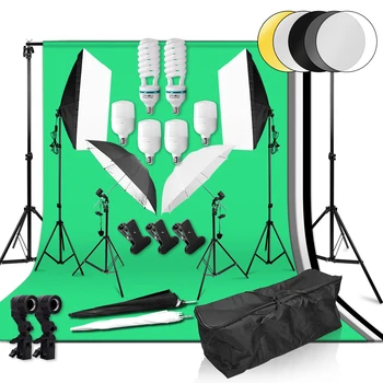 Photo Studio Lighting Kit 2*3m Background Support System 4pcs Backdrop Photography LED Light Softbox Umbrella Reflector Tripod
Photo Studio Lighting Kit 2*3m Background Support System 4pcs Backdrop Photography LED Light Softbox Umbrella Reflector Tripod