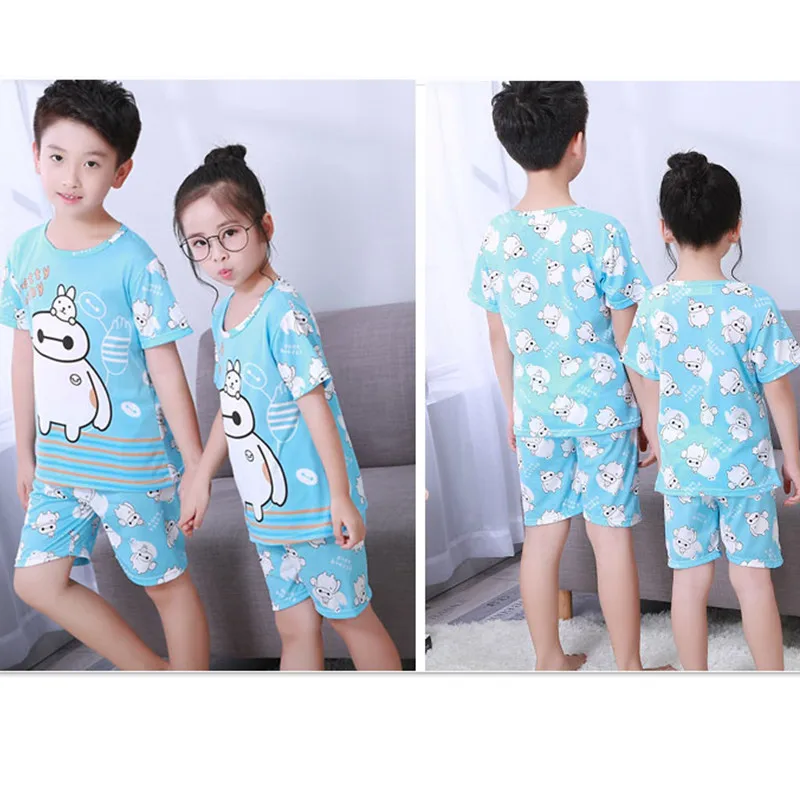Kids Pajamas Sets Summer Children Girls Boys Suits Nightwear Cartoon Short Sleeve Casual Nightgown Suits Clothing A0132