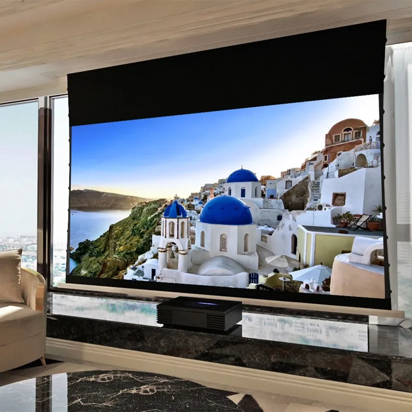 

8K Laser TV Self-Rising In-Ceiling Tensioned UST ALR Screen T-Prism Ambient Light Rejecting Screen for UST Projector