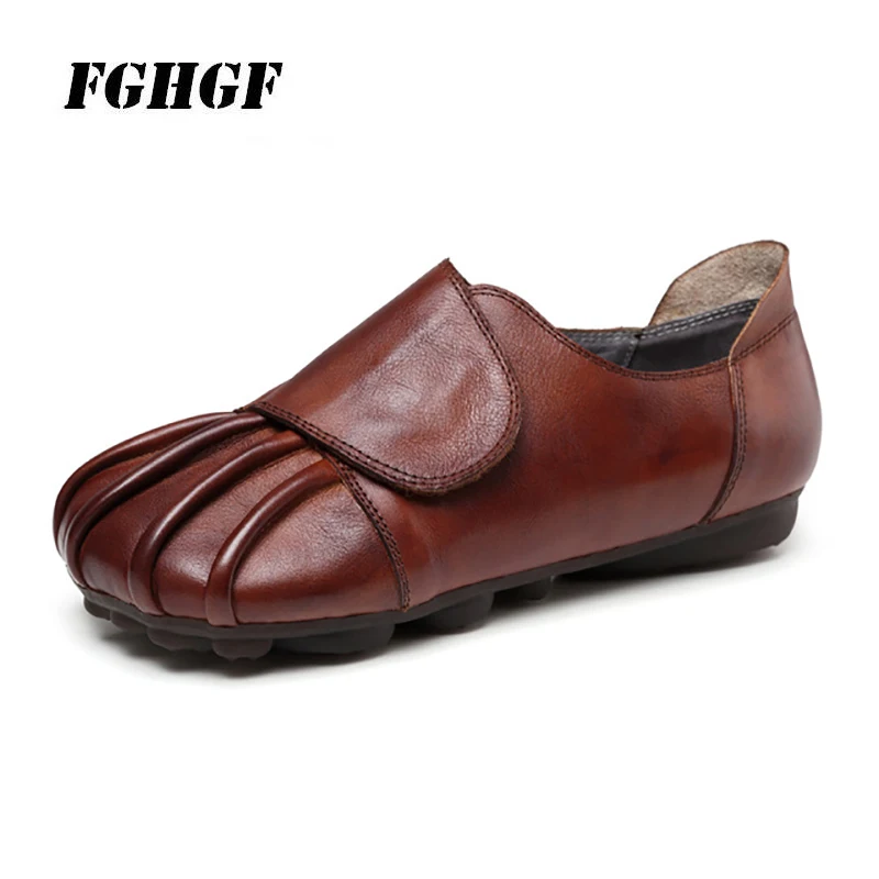 

Leather retro national wind flat soft bottom beef tendon sole shoes female 2019 new casual wild women's shoes Lazy shoes