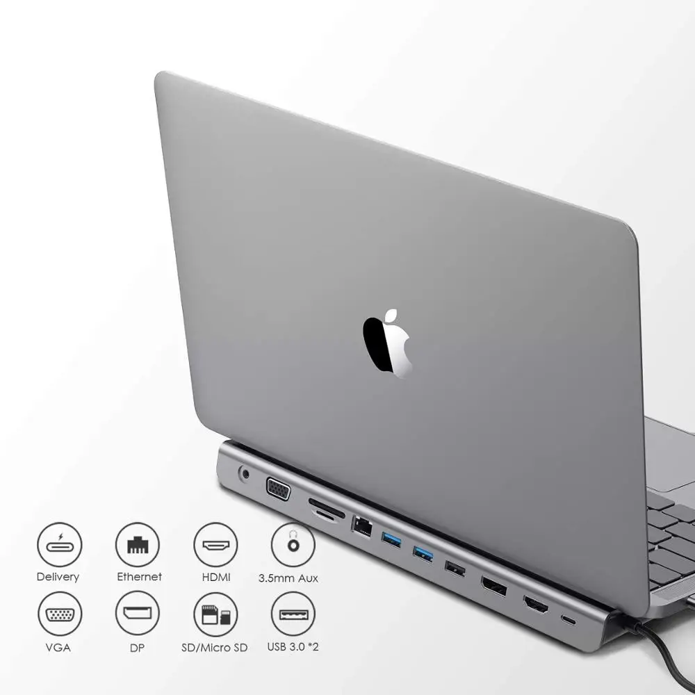 USB C Docking Station with 100W PD, 4K HDMI/DisplayPort, VGA, Ethernet, Card Reader, USB 3.0, Aux Adapter for 2020 MacBook Pro
USB C Docking Station with 100W PD, 4K HDMI/DisplayPort, VGA, Ethernet, Card Reader, USB 3.0, Aux Adapter for 2020 MacBook Pro