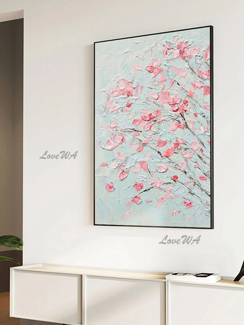 

Настенная картина для ресторана, современная простая абстрактная картина маслом с розовыми цветами, 100%, ручная работа, украшение для дома, без рамки