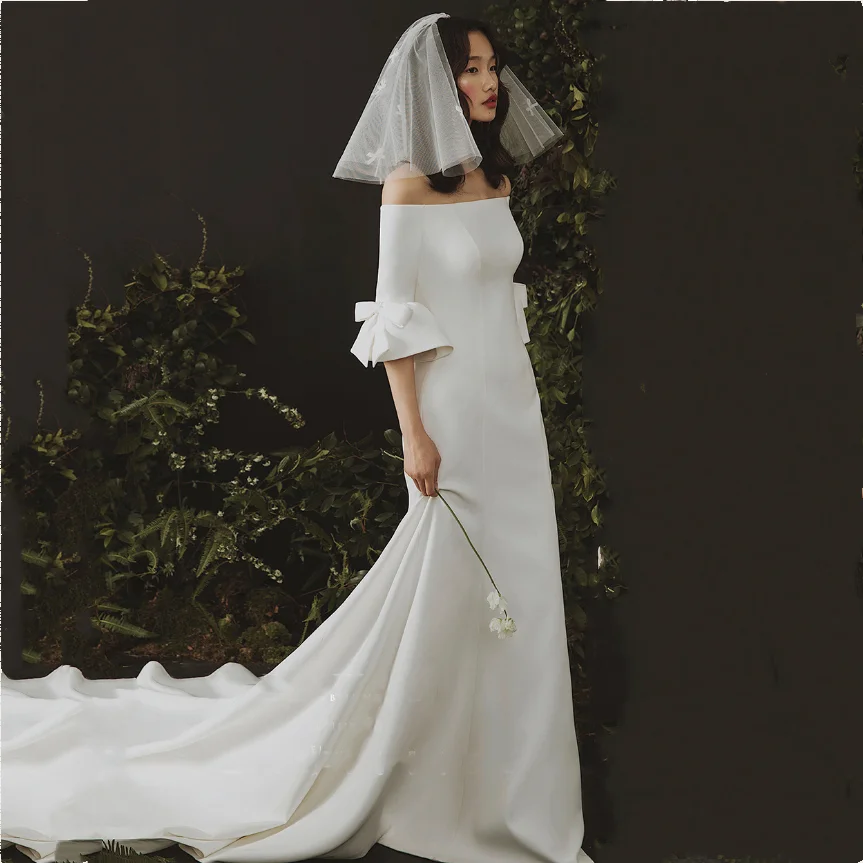 New Mermaid Satin Wedding Dress With Train Half Sleeves robe de soirée de mariage Свадебное платье Bride wedding dress simple
New Mermaid Satin Wedding Dress With Train Half Sleeves robe de soirée de mariage Свадебное платье Bride wedding dress simple