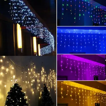 

110V 6W 96 LEDs Curtain Icicle String Fairy Light LED Christmas Garland Indoor Outdoor Party Garden Stage Decorative Lights