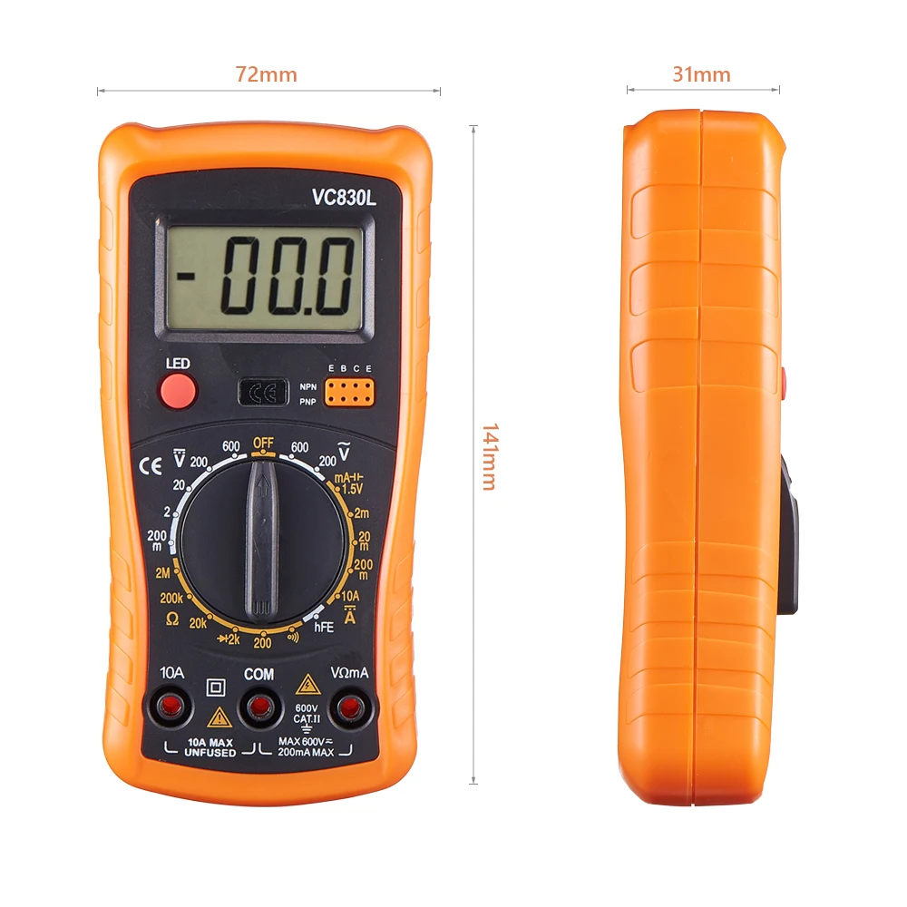 QHTITEC Handheld Multimeter With Back Light Data Hold 1999 Counts Ammeter AC/DC Ohm Resistance Voltage Digital Tester Meter
QHTITEC Handheld Multimeter With Back Light Data Hold 1999 Counts Ammeter AC/DC Ohm Resistance Voltage Digital Tester Meter