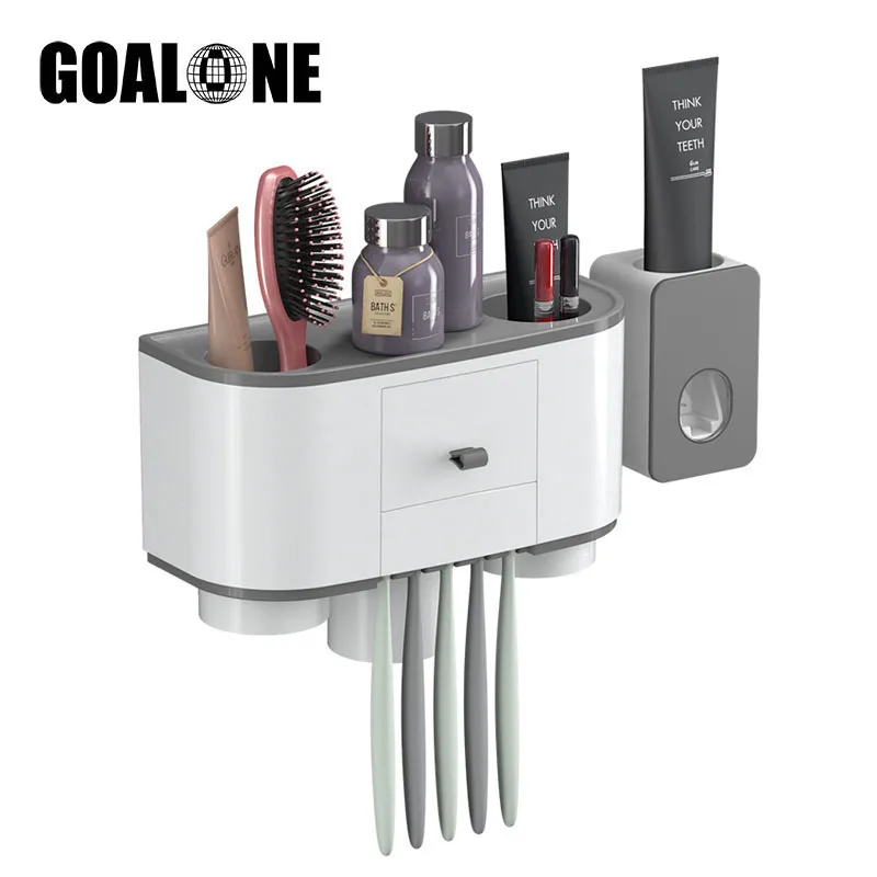 Wall Mount Toothbrush Holder Automatic Toothpaste Dispenser with Toothbrush Cup Toiletries Storage Rack Bathroom Accessories Set
Wall Mount Toothbrush Holder Automatic Toothpaste Dispenser with Toothbrush Cup Toiletries Storage Rack Bathroom Accessories Set