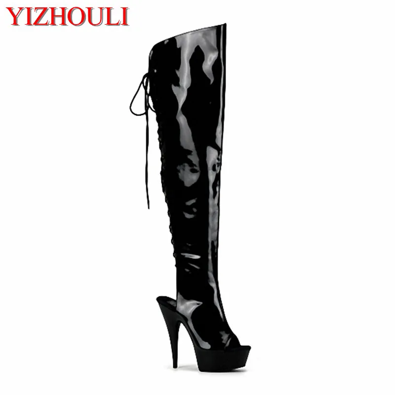 

15cm Hot Sexy Night Club boots Motorcycle Boots womens summer boots 6 inch high heel peep toe strappy thigh high stiletto boots