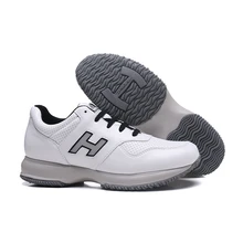 HOGAN Interaction Fashion Womens Chunky Sneaker Outdoor Genuine Leather Walking Shoes Vulcanize Sports Casual Heighten Shoes(China)