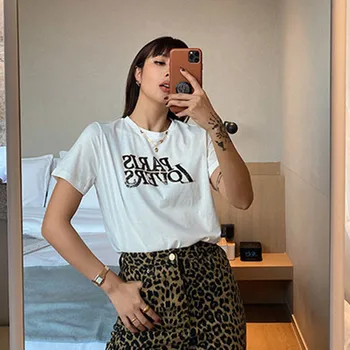 2020 Spring Summer New Style Women's T-shirt White Color Letter Print Short Sleeve Tops O-neck Tees
2020 Spring Summer New Style Women's T-shirt White Color Letter Print Short Sleeve Tops O-neck Tees