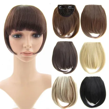 

One Piece Clip in Fringe Bangs Hair Extensions Synthetic Straight Cute Hairpiece Thick Front Neat Bang with Temples