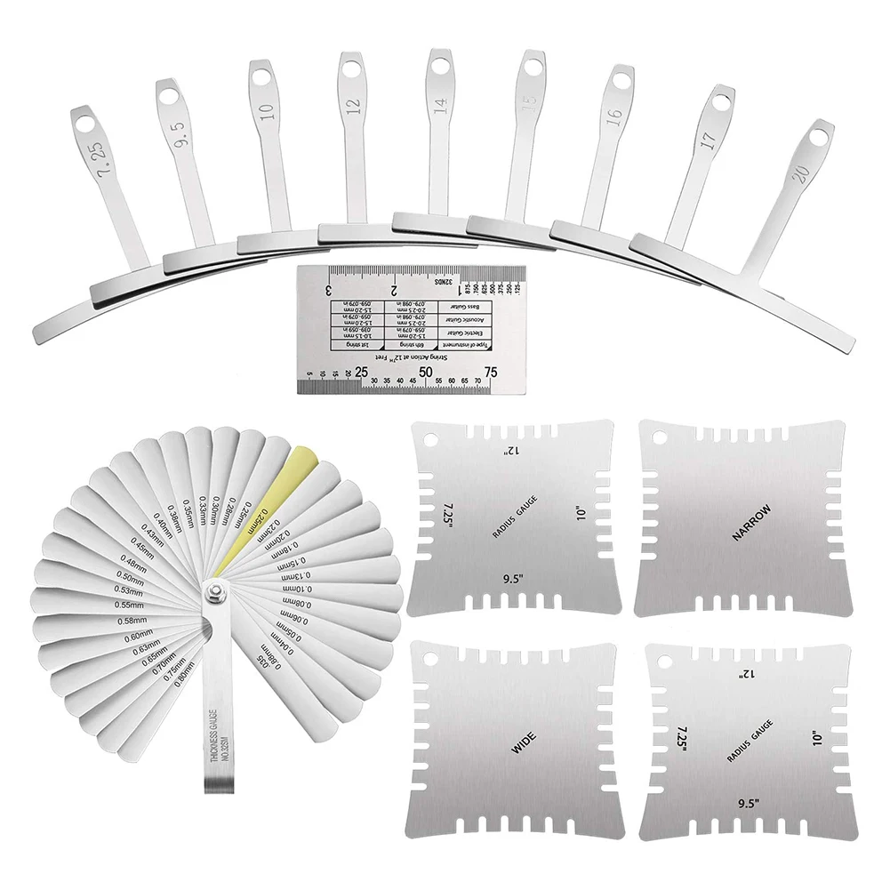 Guitar Luthier Tools Understring Radius Gauge String Action Ruler Gauge 32 Blades Feeler Gauge Notched Radius Gauges Set 15PCS
Guitar Luthier Tools Understring Radius Gauge String Action Ruler Gauge 32 Blades Feeler Gauge Notched Radius Gauges Set 15PCS