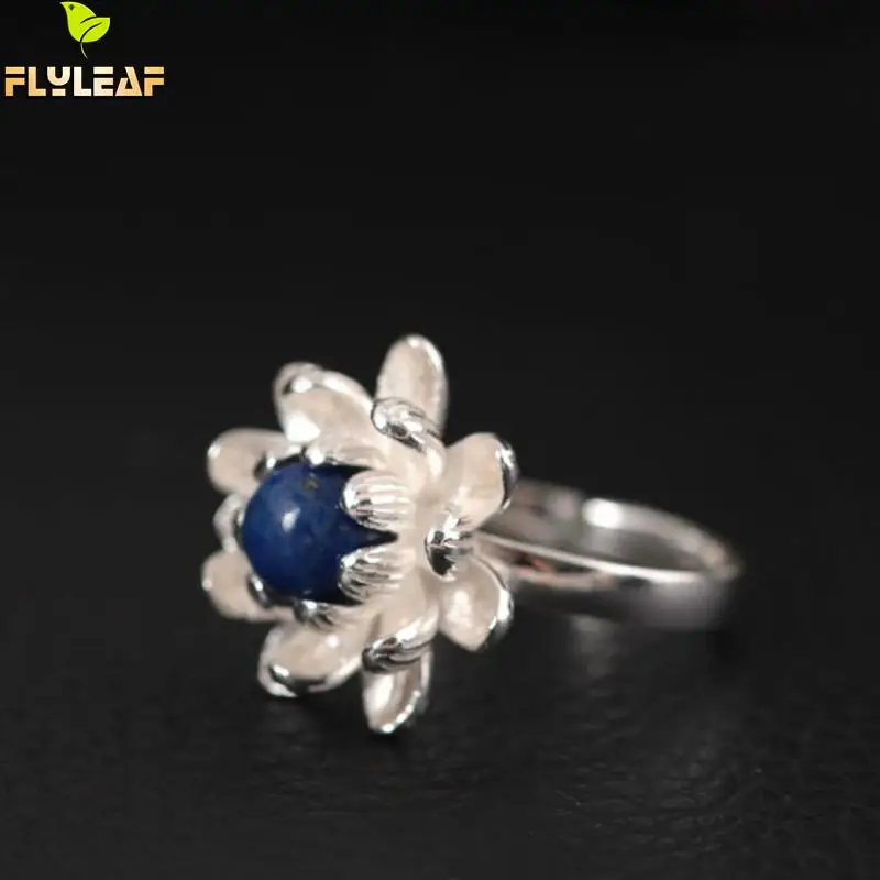 925 Sterling Silver Lapis Lazuli Lotus Flower Open Rings For Women High Quality Fashion Style Lady Freshwater Pearls jewelry | Украшения и