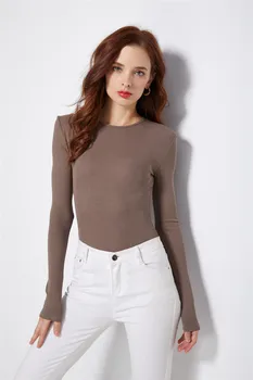 Spring and summer new European and American style solid color long-sleeved round-neck bodysuit women
Spring and summer new European and American style solid color long-sleeved round-neck bodysuit women