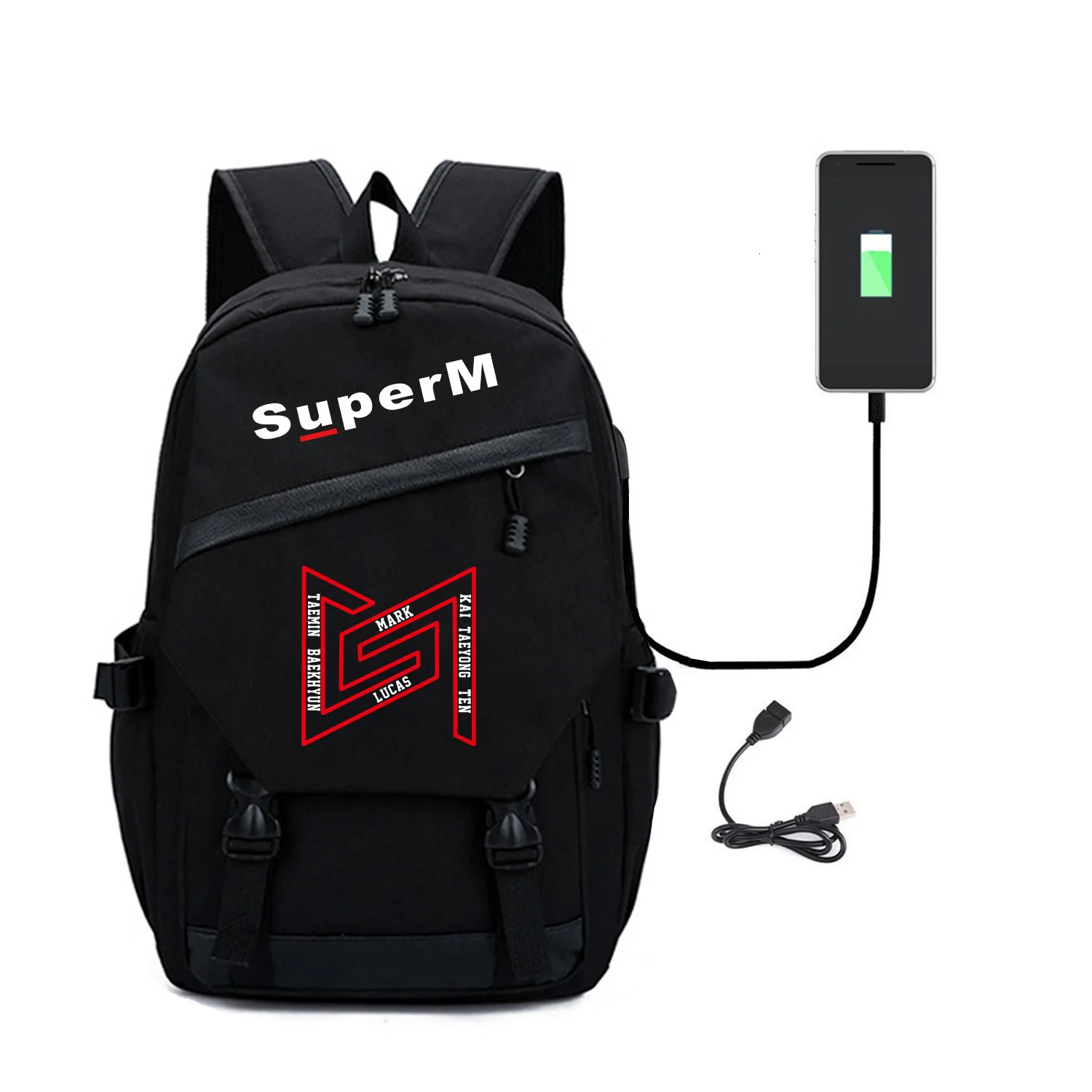 Kpop Super M Backpack Student Backpack With USB Charging Port Canvas College Bag Backpack Women
Kpop Super M Backpack Student Backpack With USB Charging Port Canvas College Bag Backpack Women