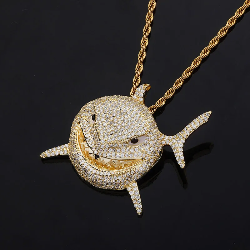 

ins explosion models 6IX9INE same shark pendant full zircon personality tide hip-hop men's necklace