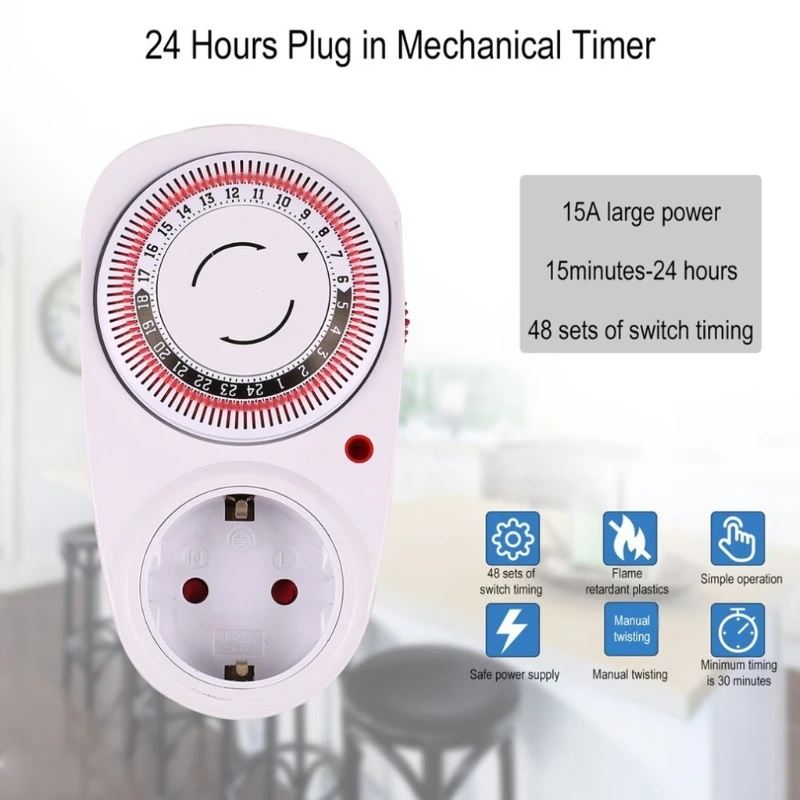 24 Hour Cyclic Timer Switch Kitchen Timer Outlet Loop Universal Timing Socket Mechanical Timer 240V 13A UK EU US Plug
24 Hour Cyclic Timer Switch Kitchen Timer Outlet Loop Universal Timing Socket Mechanical Timer 240V 13A UK EU US Plug