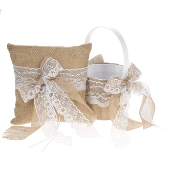 New Weeding Ring Pillow 7 X 7 inches Vintage Burlap Lace Bowknot Ring Bearer Pillow and Rustic Wedding Flower Girl Basket Set
New Weeding Ring Pillow 7 X 7 inches Vintage Burlap Lace Bowknot Ring Bearer Pillow and Rustic Wedding Flower Girl Basket Set