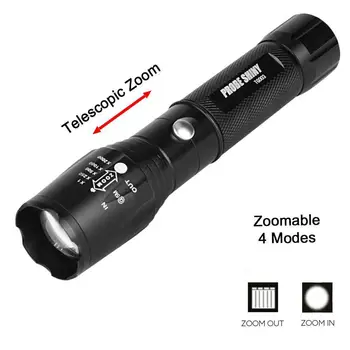 Adjustable Focus T6 LED Flashlight Telescopic Zoom Rechargeable Torch IPX4 Tactical Flashlight Hunting Flashlight
Adjustable Focus T6 LED Flashlight Telescopic Zoom Rechargeable Torch IPX4 Tactical Flashlight Hunting Flashlight