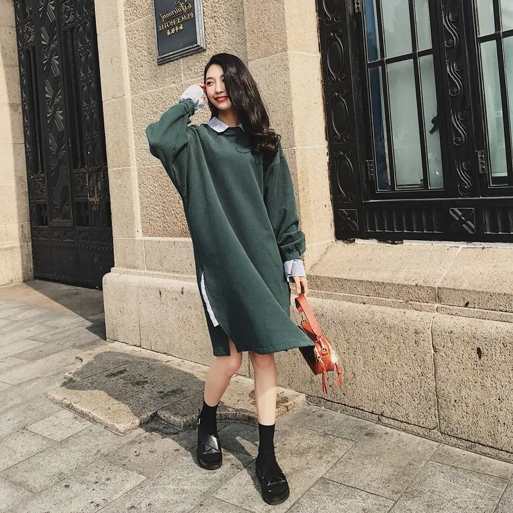 Photo Shoot 2018 Autumn And Winter New Style Fashion Vintage Handsome Stripes Joint Hoodie Dress Fake Two-Piece Fleece Dress Wom
Photo Shoot 2018 Autumn And Winter New Style Fashion Vintage Handsome Stripes Joint Hoodie Dress Fake Two-Piece Fleece Dress Wom