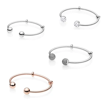 

Fashion 925 Sterling Silver Jewelry Charms Bracelets & Bangles for Women DIY Open Bangles Round Ends Closure Signature Stopper