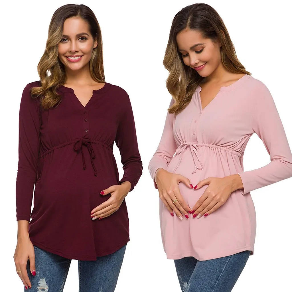 2020 Женская одежда для беременных с длинным рукавом одноцветная футболка