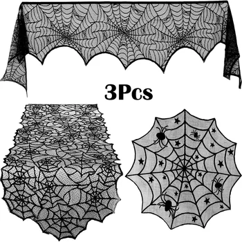3Pcs Halloween Lace Spiderweb Tablecloth Fireplace Mantle Table Runner Round Spider Web Table Cover Home Decor
3Pcs Halloween Lace Spiderweb Tablecloth Fireplace Mantle Table Runner Round Spider Web Table Cover Home Decor