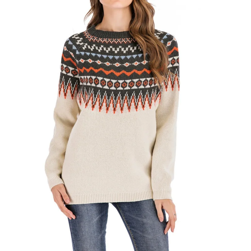 Теплый осенне-зимний женский модный пуловер с круглым вырезом и длинными