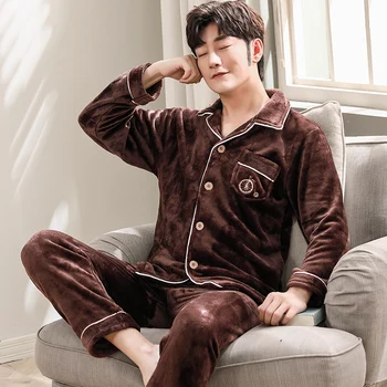 Men Pajamas Set Thickened Coral Fleece Long Sleeve Student Sleepwear Loose Large Size Flannel Autumn Winter Home Clothes
Men Pajamas Set Thickened Coral Fleece Long Sleeve Student Sleepwear Loose Large Size Flannel Autumn Winter Home Clothes