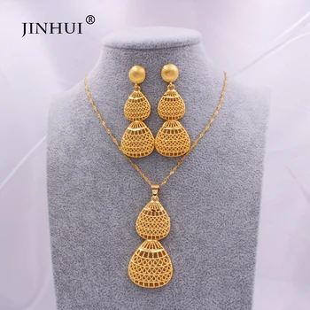 

24K gold color wedding jewelry sets for women African/indian bridal party gifts necklace pendant earrings jewelery jewellery set