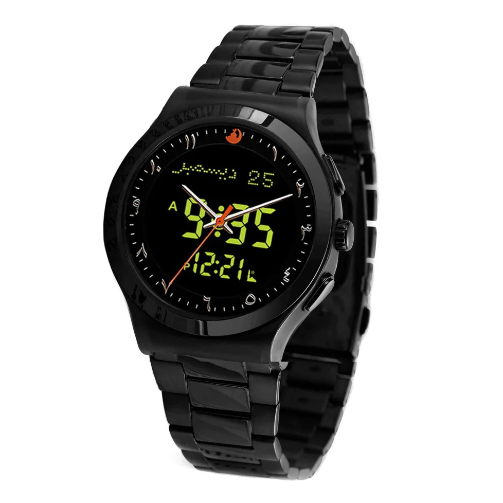 

Arabic Digital Watch for Muslim Including Auto Qiblah And Prayer Alarm Hijiri Calendar Waterproof Black Color Quaulity Warranty