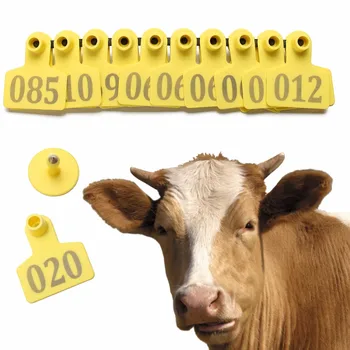 

100 PCS Sheep Goat Pig Animal Ear Tags Labels Identification Number for Farm Livestock Animals Idetification Yellow Card