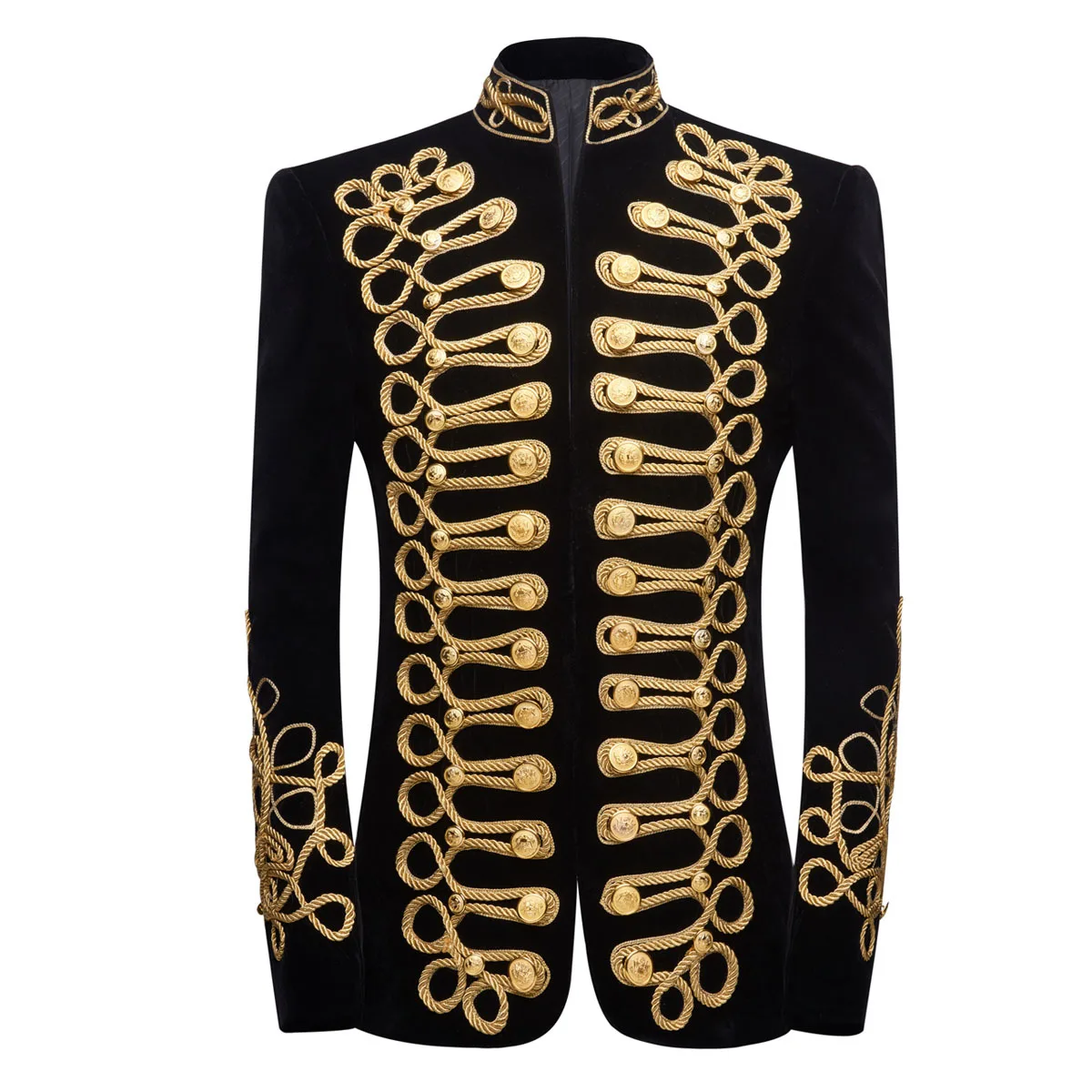

Men Plus Size Handmade Black Gold Embroidery Velvet Blazer Bar Singer Nightclub Costume Stylish Court Wedding Suit Jacket Tuxedo