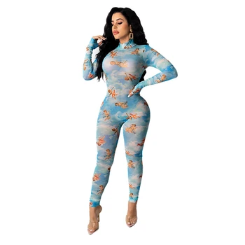 Print Turtleneck Jumpsuit Women Long Sleeve Bandage Romper Elastic High Waist Night Club Overalls Streetwear 
Print Turtleneck Jumpsuit Women Long Sleeve Bandage Romper Elastic High Waist Night Club Overalls Streetwear