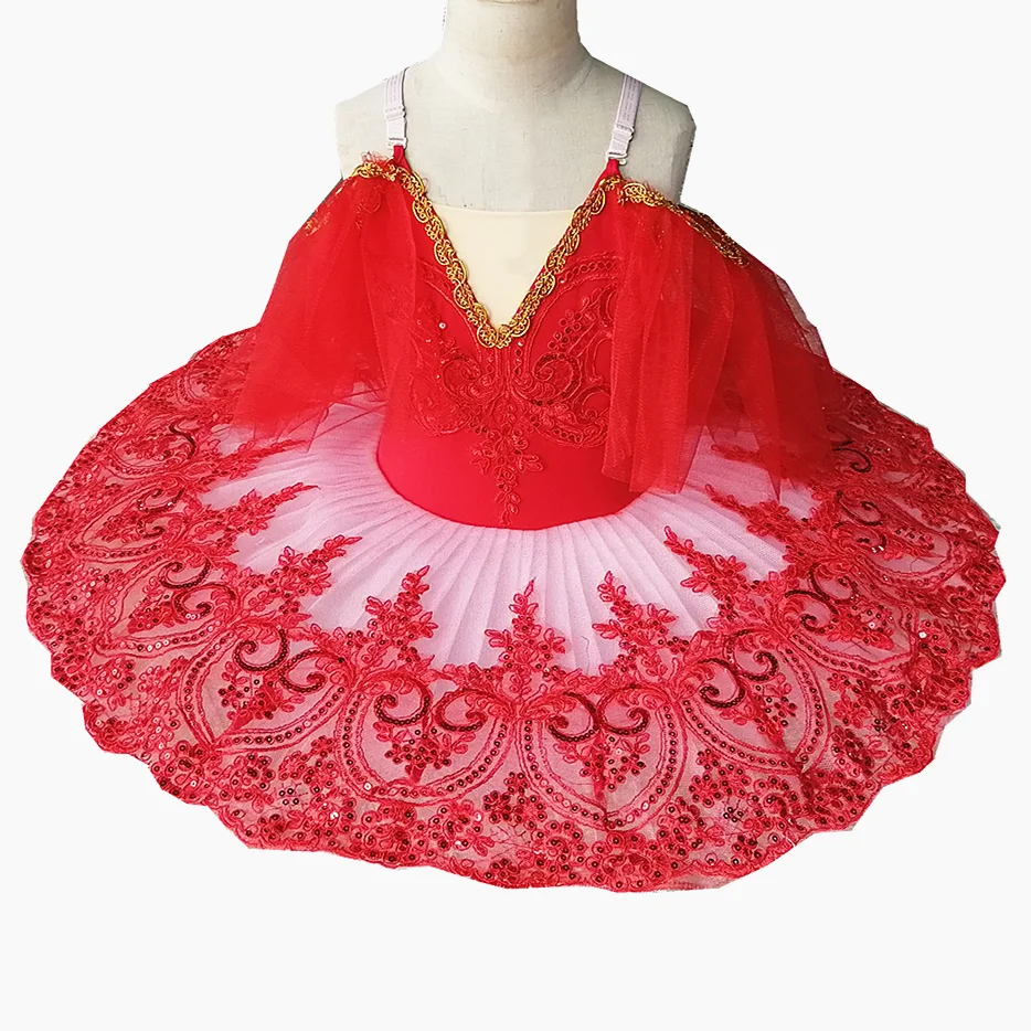 

2024 New Children Tutu Ballet Platter Red Soft Velvet Fabrics Skirts Lace Sequins Swan Lake Show Belly Dance Performance Costume