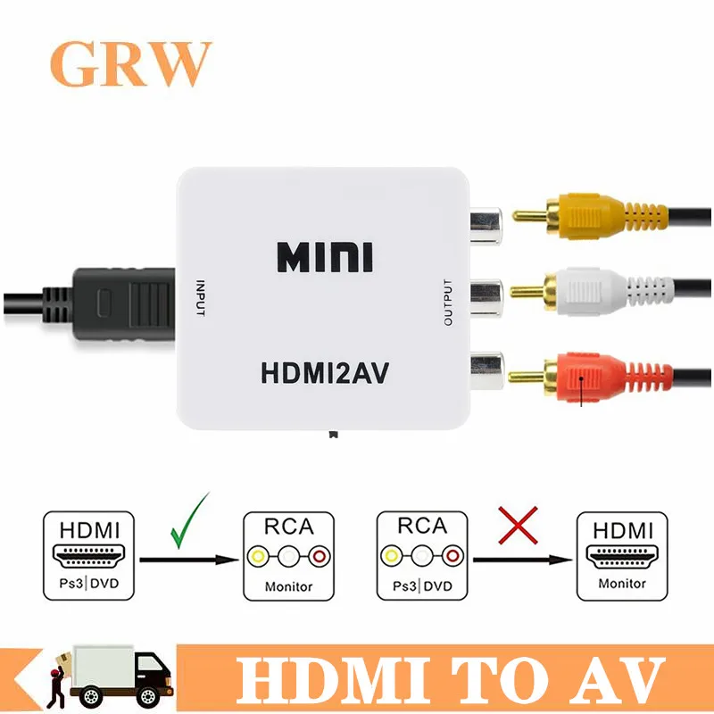 Hot Sale HDMI To RCA AV/CVBS Adapter HD Video Converter Box to AV/CVSB L/R 1080P Mini AV Support NTSC PAL | Электроника