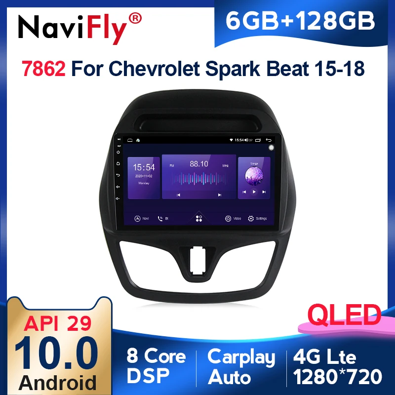 NaviFly Android 10 для Chevrolet Spark Beat 2015-2018 автомобильное радио 128 Гб 8 ядер QLED 1280*720 Carplay 4G LTE