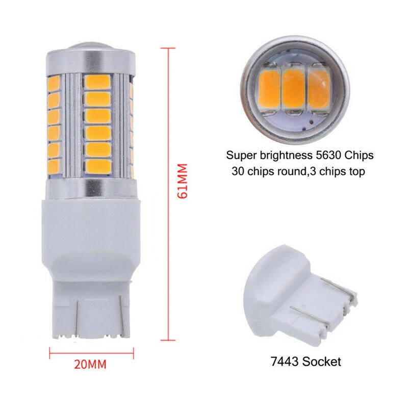 2pcs T20 Yellow 7443 5630 5730 33SMD LED Auto Led Turn Signal Lights Brake Tail Lamps Auto Rear Reverse Bulbs 6500K
2pcs T20 Yellow 7443 5630 5730 33SMD LED Auto Led Turn Signal Lights Brake Tail Lamps Auto Rear Reverse Bulbs 6500K