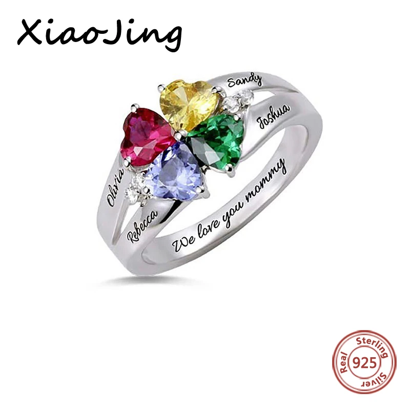 Hot sale 925 Sterling Silver Custom Four Heart Birthstones&Names Ring Engrave Family Name Women Unique Jewelry For Mother gift 
Hot sale 925 Sterling Silver Custom Four Heart Birthstones&Names Ring Engrave Family Name Women Unique Jewelry For Mother gift