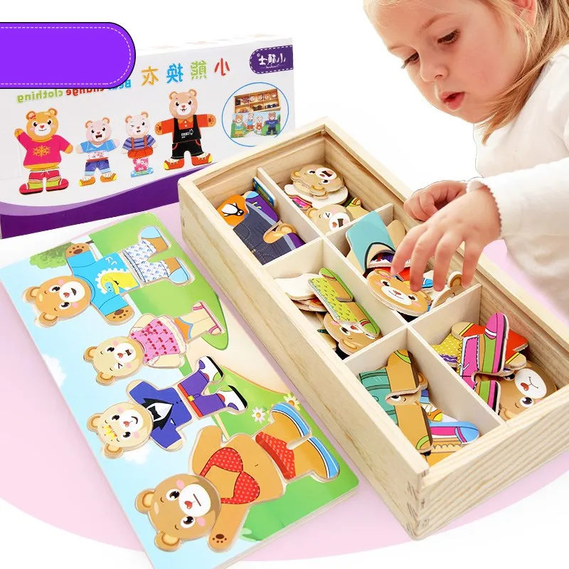 Wooden Bear Change Clothing Jigsaw Puzzle Toys for Kids Montessori Educational Wooden Toys Color Shape Cognitive Training
Wooden Bear Change Clothing Jigsaw Puzzle Toys for Kids Montessori Educational Wooden Toys Color Shape Cognitive Training