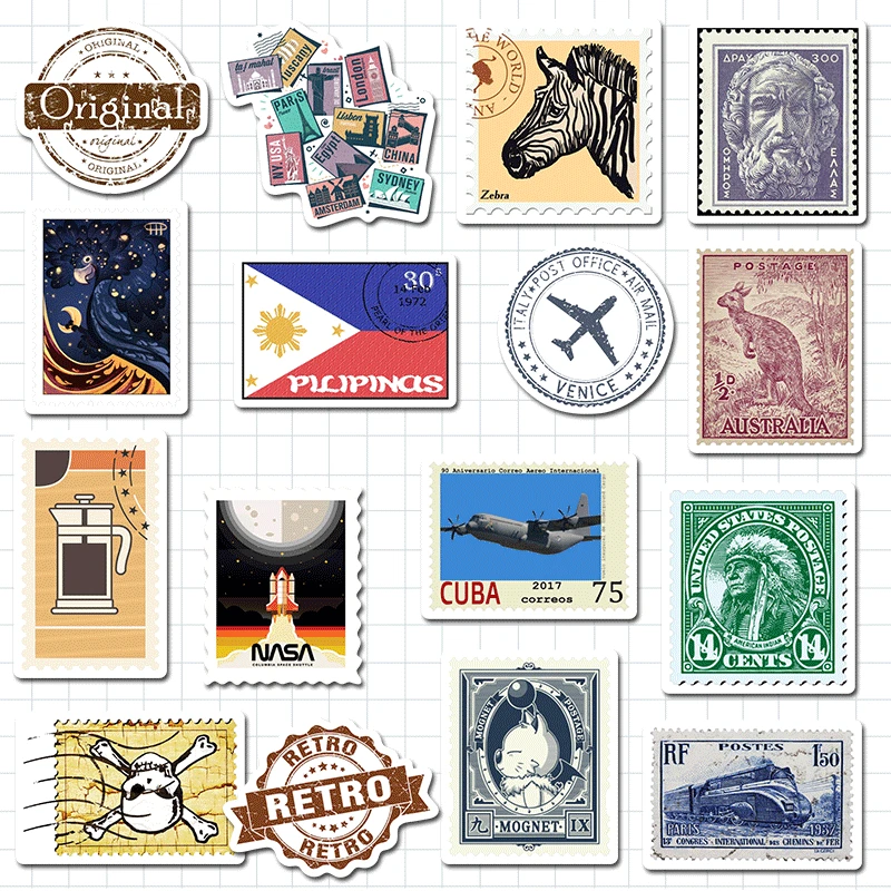 50Pcs Vinyl Vintage Stamp Stickers Retro Travel Stickers Suitcase Sticker Decals Toys for Laptop Car Luggage Water Bottle Phone 
50Pcs Vinyl Vintage Stamp Stickers Retro Travel Stickers Suitcase Sticker Decals Toys for Laptop Car Luggage Water Bottle Phone