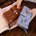 Женский кошелек из искусственной кожи, Дамский удлиненный бумажник с золотыми листьями, сумочка для мелочи, кредитница, клатч