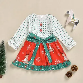 Dot Cartoon Fawn Stitching Dresses With Full Sleeve For Merry Christmas Baby Girl Dress Kids Clothes vestidos de verano
Dot Cartoon Fawn Stitching Dresses With Full Sleeve For Merry Christmas Baby Girl Dress Kids Clothes vestidos de verano